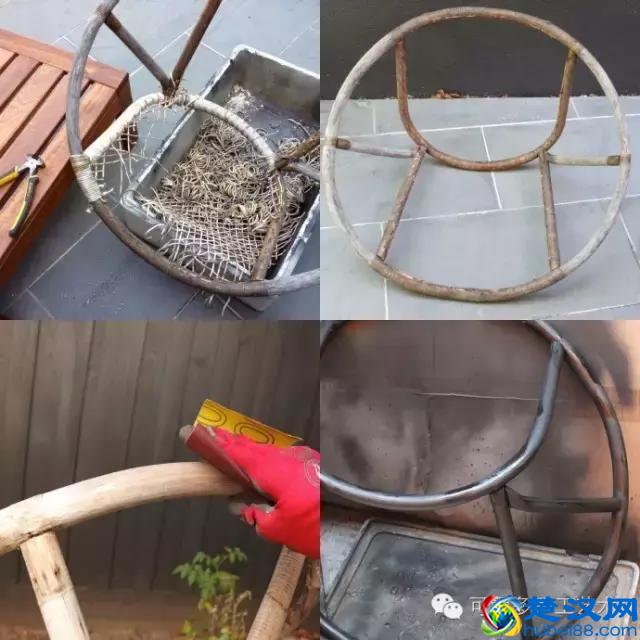 她把旧衣服剪成布条扭一扭，废物利用