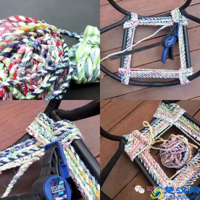 她把旧衣服剪成布条扭一扭，废物利用