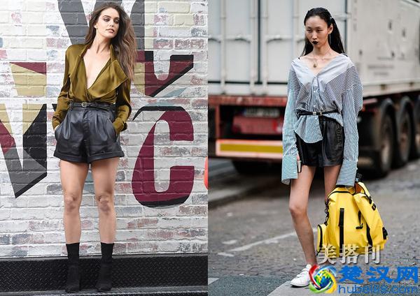 时髦皮短裤穿搭，新潮的组合很适合夏末