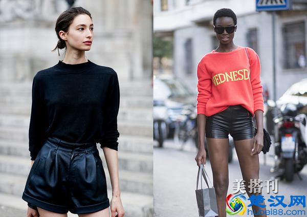 时髦皮短裤穿搭，新潮的组合很适合夏末