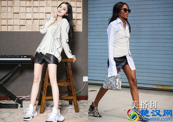 时髦皮短裤穿搭，新潮的组合很适合夏末