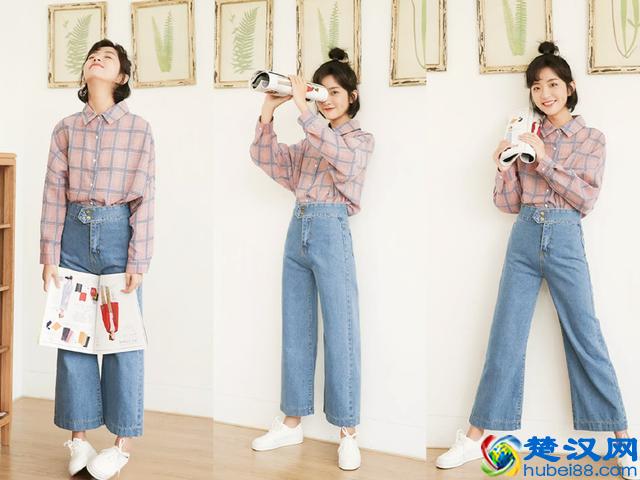 你离时尚还差一件复古风的衬衫，随意搭配牛仔裤，又潮又美~