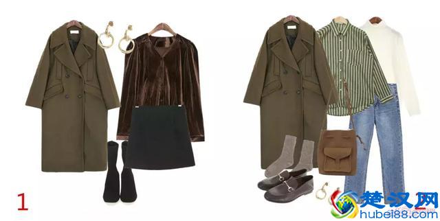 冬季墨绿色长款大衣搭配示范