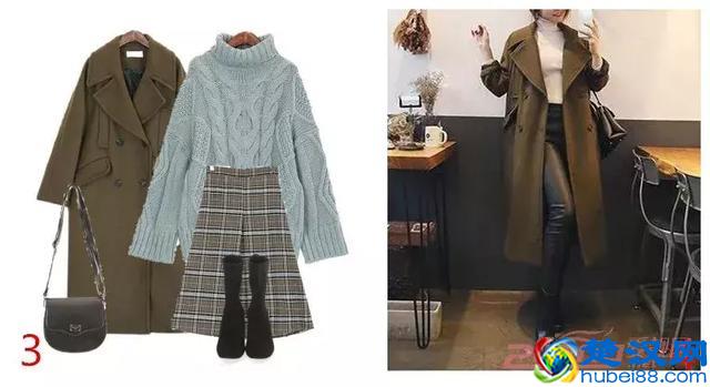 冬季墨绿色长款大衣搭配示范