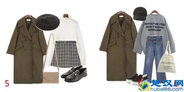 冬季墨绿色长款大衣搭配示范