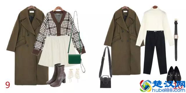 冬季墨绿色长款大衣搭配示范