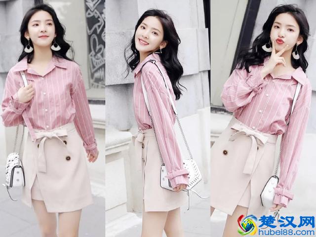 秋季流行粉色系衬衫，搭配适合的短裙，这样穿很甜美又显腿长！