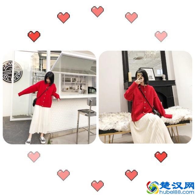 春天流行穿红色开衫，搭配好看的裙子，竟然这么美！