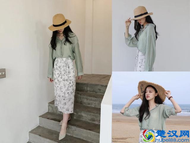 夏天选薄荷绿衬衫搭配裙子，这样穿真的好凉快，好显白！