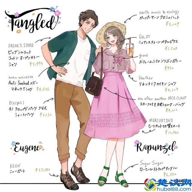 日本绘师笔下夏季版迪士尼风格情侣穿搭，学起来去迪士尼嗨吧