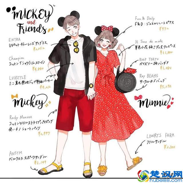 日本绘师笔下夏季版迪士尼风格情侣穿搭，学起来去迪士尼嗨吧