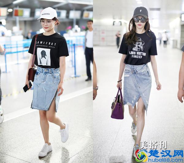 半身裙加休闲鞋，这些明星的搭配值得借鉴！