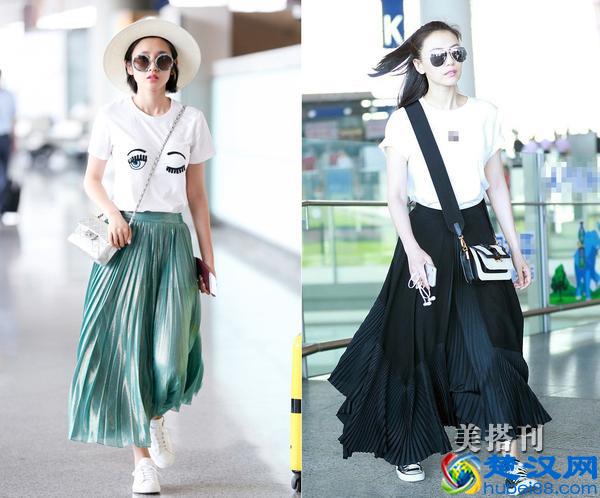 半身裙加休闲鞋，这些明星的搭配值得借鉴！
