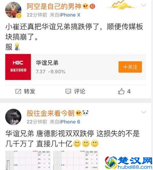 崔永元厉害了！直接把华谊兄弟股票跌停了，很多人开始疯狂