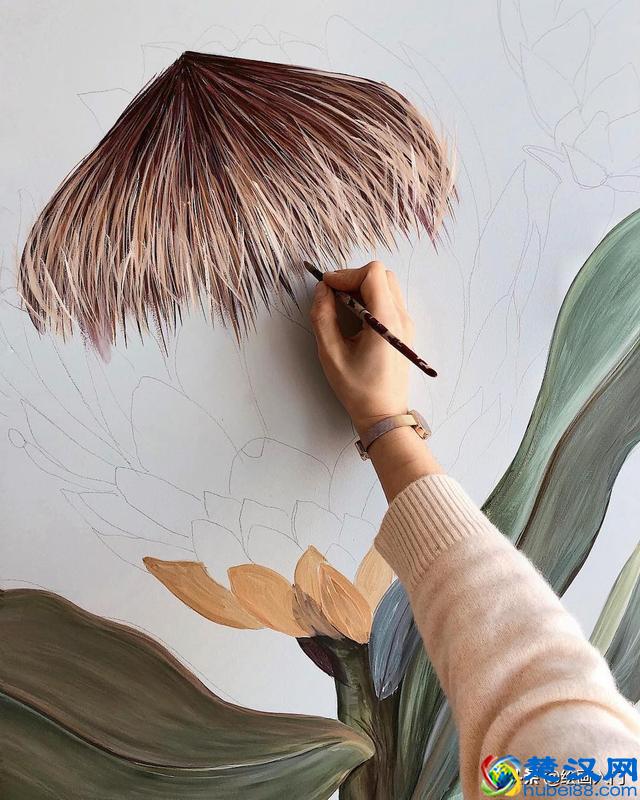 惊艳！家里的墙壁用丙烯颜料这样画，充满勃勃生机又具有个性