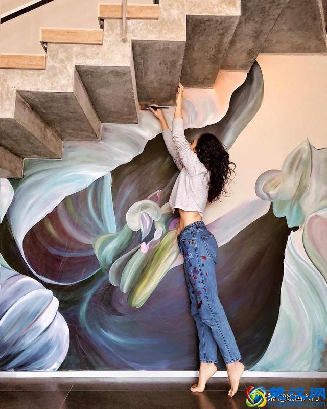 惊艳！家里的墙壁用丙烯颜料这样画，充满勃勃生机又具有个性