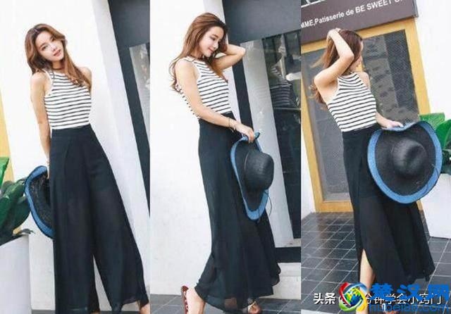 黑色阔腿裤，搭配这5件上衣最好看了