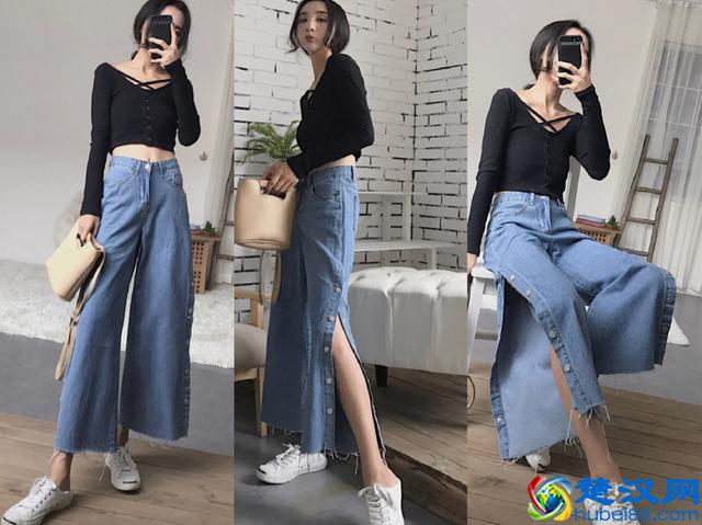 今秋很流行的蓝色阔腿裤，与各种上衣搭配，你这样穿更美！