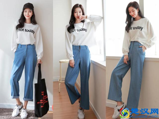 今秋很流行的蓝色阔腿裤，与各种上衣搭配，你这样穿更美！