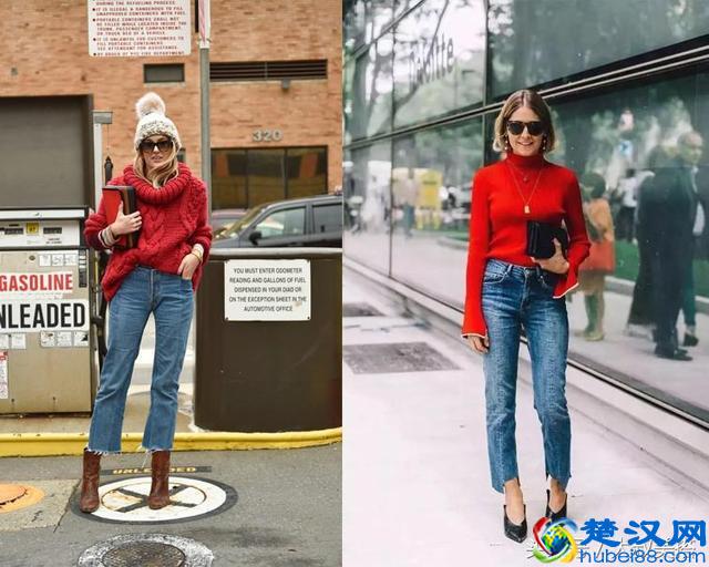 红色毛衣的3个搭配示范，不管搭裙子还是裤子都好看！