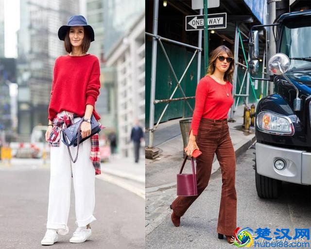 红色毛衣的3个搭配示范，不管搭裙子还是裤子都好看！