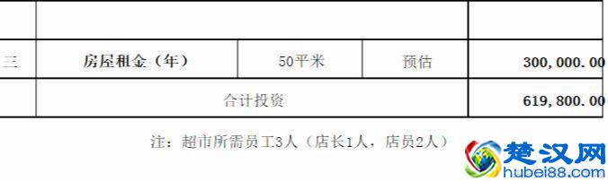 以2500平方和50平方为例，投资超市的大概预算表，供大家参考
