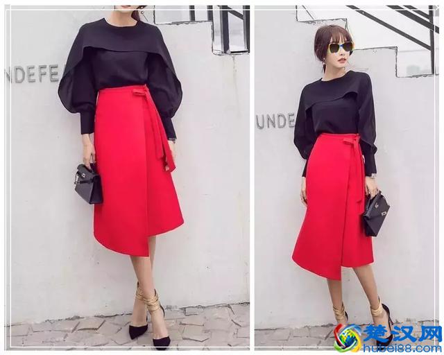 红色半身裙配这五个颜色的上衣很美！