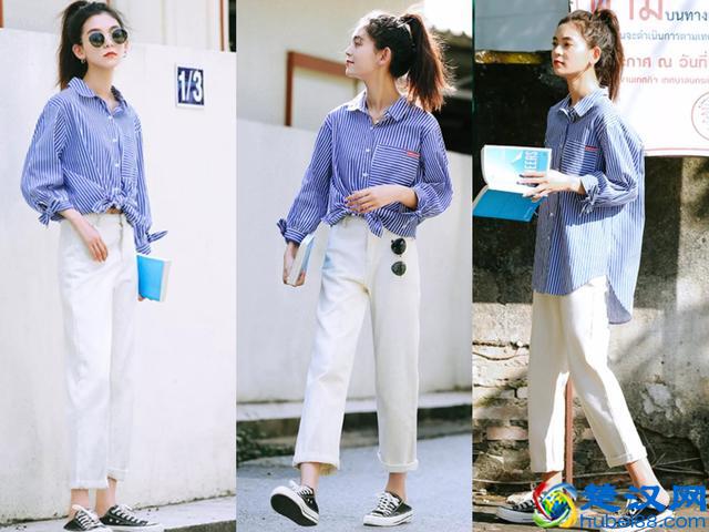 2019年很流行的条纹衬衫，配这4条裤子最好看！