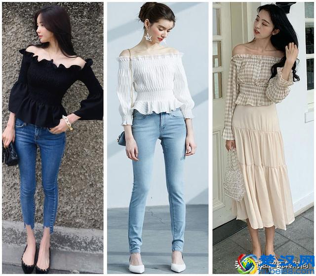 今年流行一字肩上衣，27套靓搭一月不重样，真的美极了！