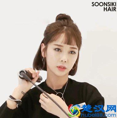 天热时短发扎起来，一样的漂亮！