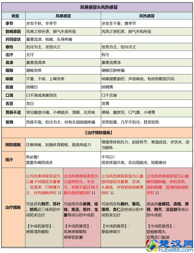 一张图教你快速分清风寒和风热感冒，以后别再傻傻吃错了感冒药！