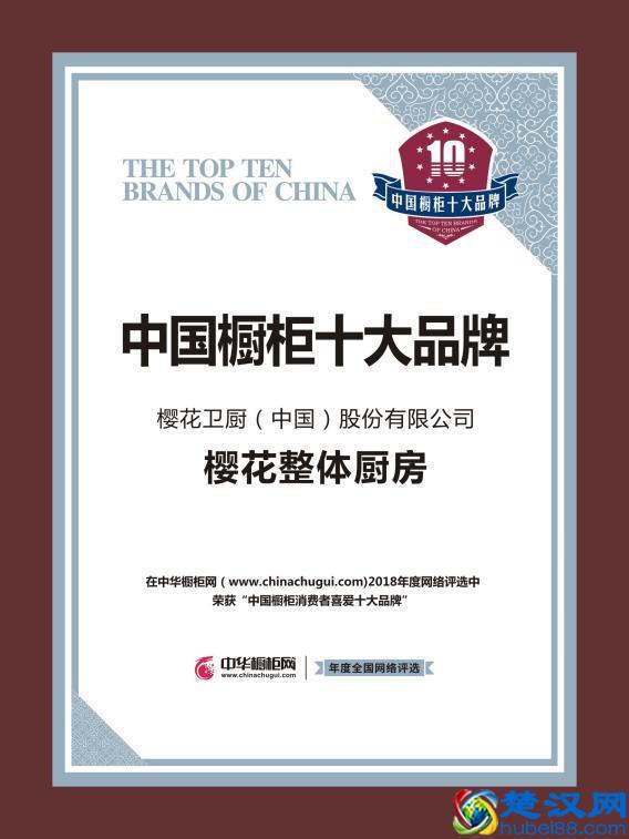 樱花整体厨房蝉联“2018中国橱柜十佳、十大品牌”称号！