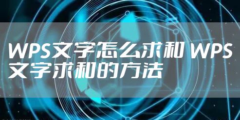 WPS文字怎么求和 WPS文字求和的方法