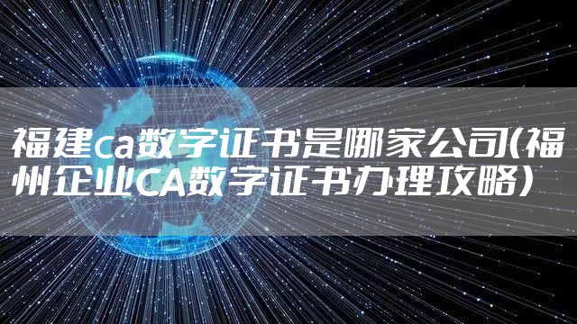 福建ca数字证书是哪家公司（福州企业CA数字证书办理攻略）