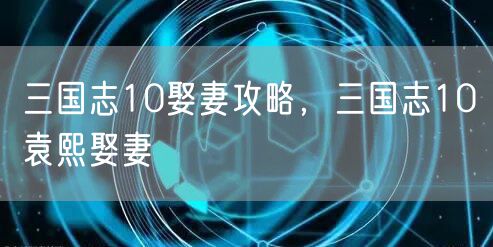 三国志10娶妻攻略，三国志10袁熙娶妻