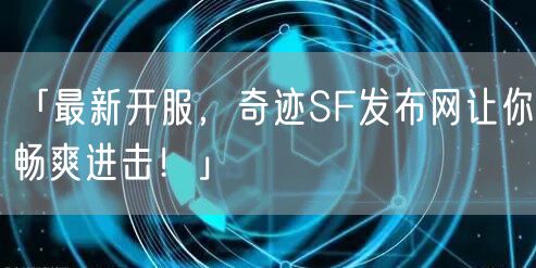 「最新开服，奇迹SF发布网让你畅爽进击！」