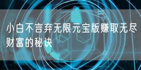 小白不言弃无限元宝版赚取无尽财富的秘诀