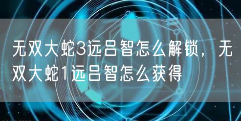 无双大蛇3远吕智怎么解锁，无双大蛇1远吕智怎么获得