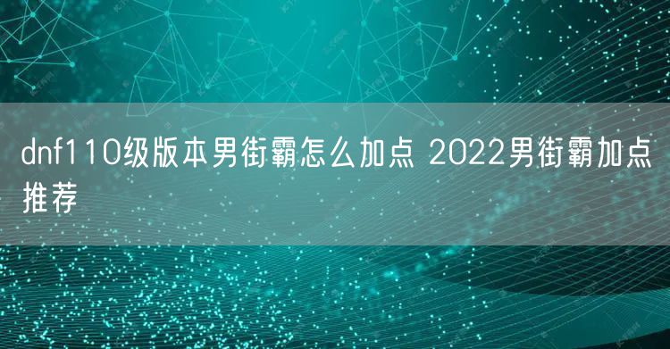 dnf110级版本男街霸怎么加点 2022男街霸加点推荐