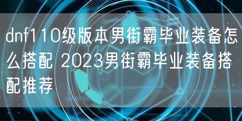 dnf110级版本男街霸毕业装备怎么搭配 2023男街霸毕业装备搭配推荐