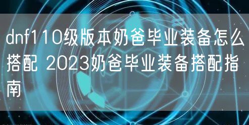dnf110级版本奶爸毕业装备怎么搭配 2023奶爸毕业装备搭配指南