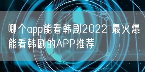 哪个app能看韩剧2022 最火爆能看韩剧的APP推荐