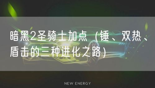 暗黑2圣骑士加点（锤、双热、盾击的三种进化之路）