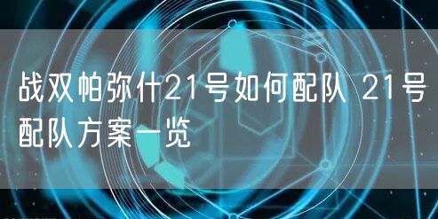 战双帕弥什21号如何配队 21号配队方案一览