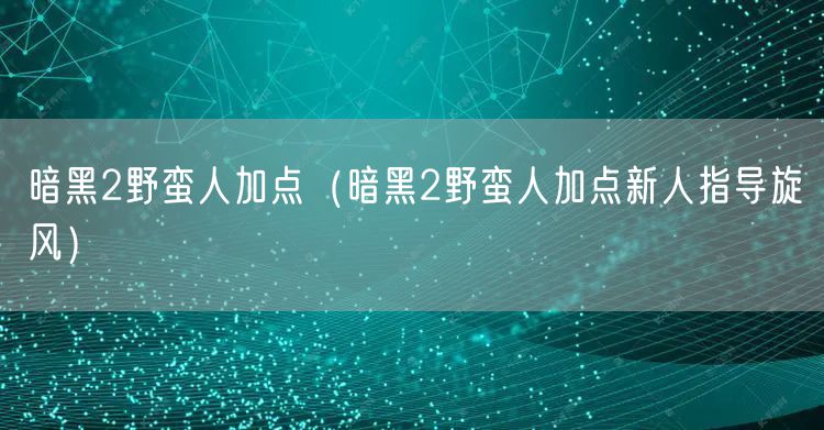 暗黑2野蛮人加点（暗黑2野蛮人加点新人指导旋风）