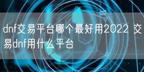 dnf交易平台哪个最好用2022 交易dnf用什么平台