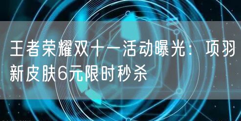 王者荣耀双十一活动曝光：项羽新皮肤6元限时秒杀