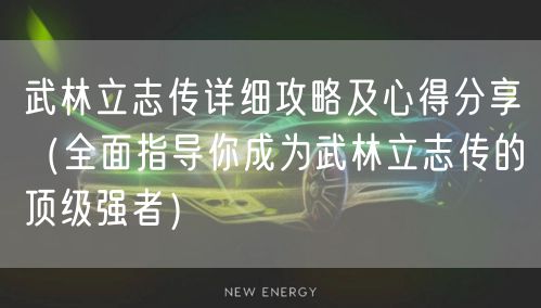 武林立志传详细攻略及心得分享（全面指导你成为武林立志传的顶级强者）