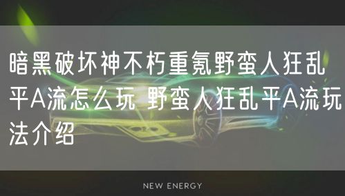 暗黑破坏神不朽重氪野蛮人狂乱平A流怎么玩 野蛮人狂乱平A流玩法介绍