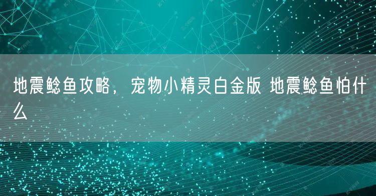 地震鲶鱼攻略，宠物小精灵白金版 地震鲶鱼怕什么